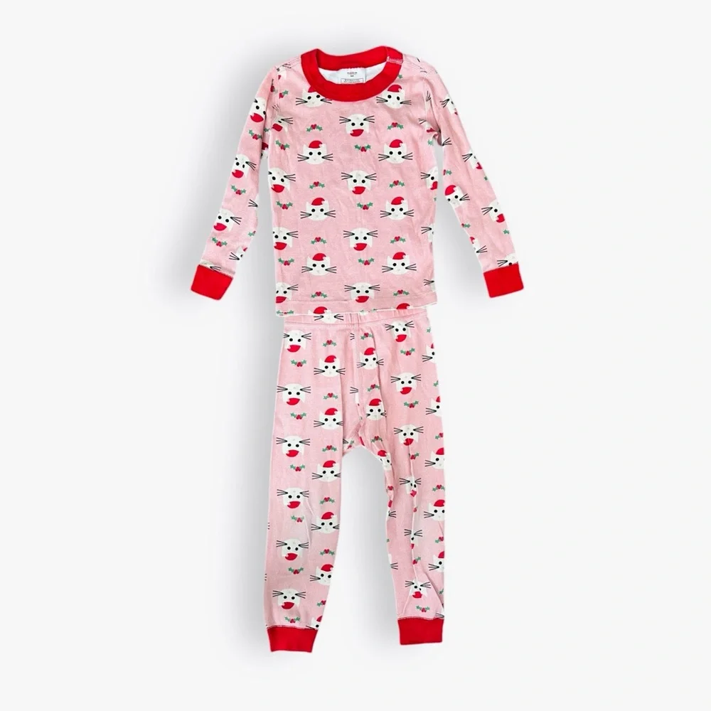 Hanna Andersson Girls Kitty Cat Organic PJ Long Sleeve Pajama Set